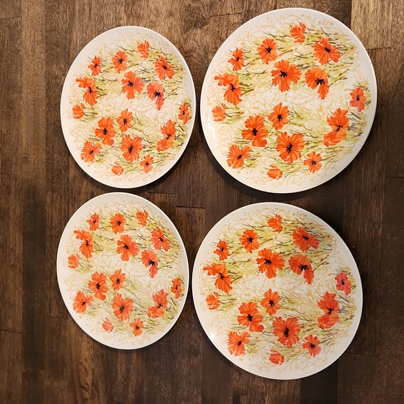 Vintage Fitz and Floyd Poppy Flower Plates 7.5"  Set of 4 Neiman Marcus - Picture 1 of 4